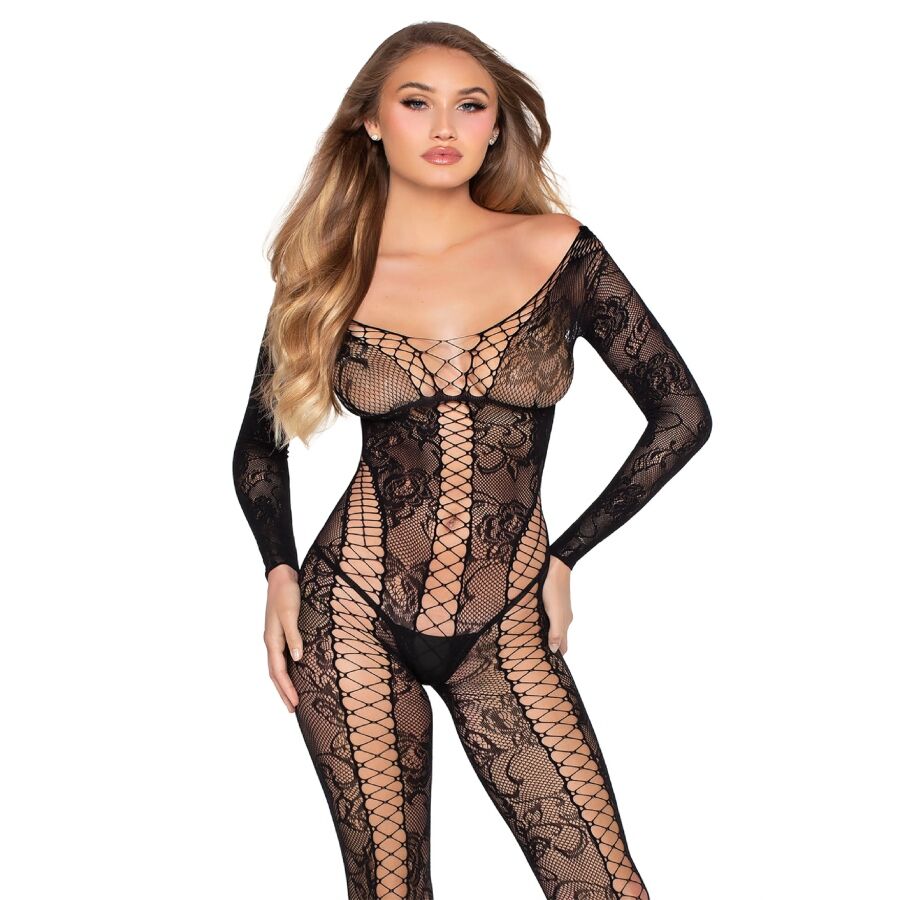 89369 NET & LACE JUMPSUIT BLACK ONE SIZE