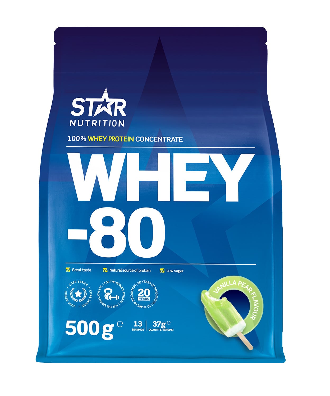 Star Nutrition Whey-80 vanilje-pirni valgupulber, 500 g