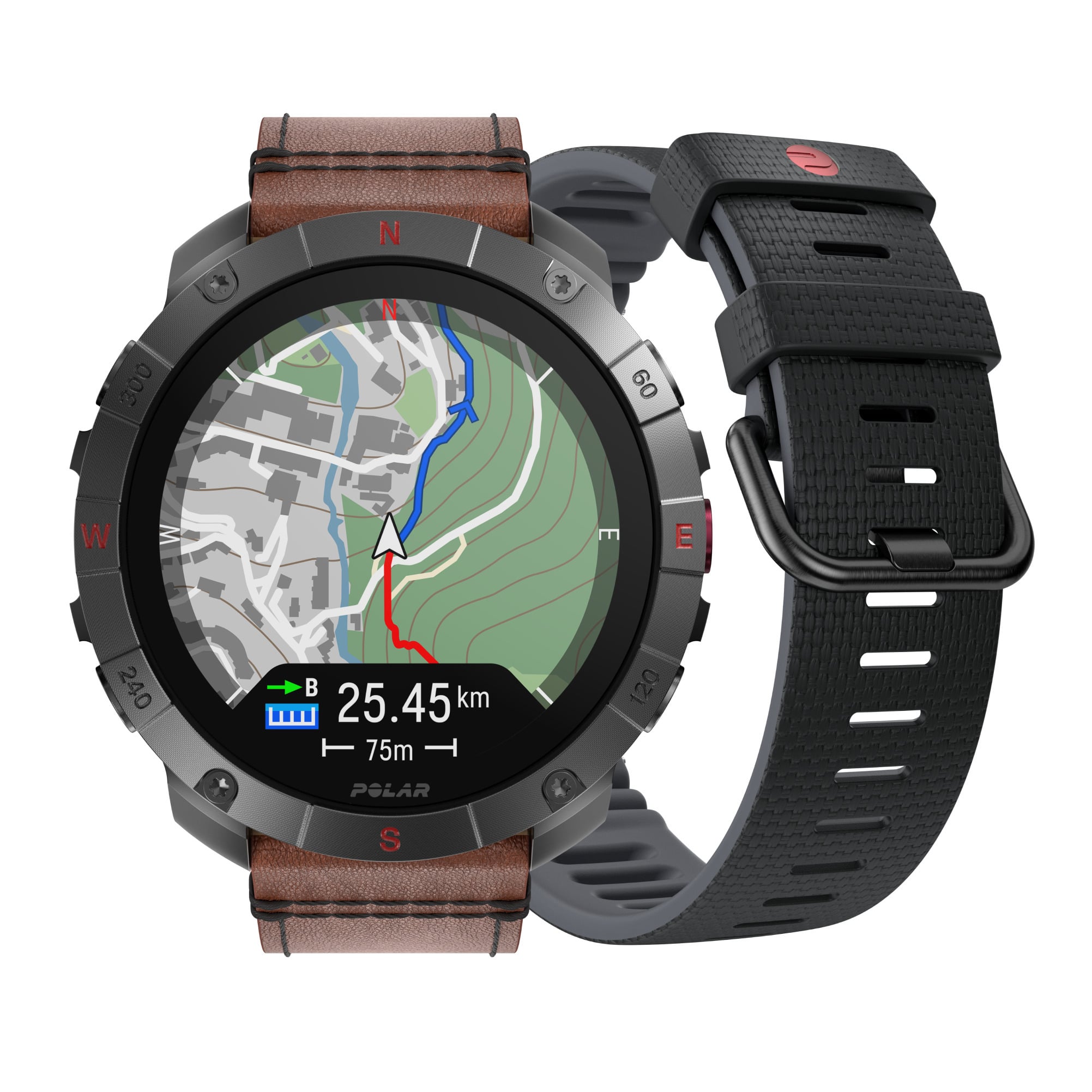 Polar Grit X2 Pro Titan spordikell, pruun nahkrihm