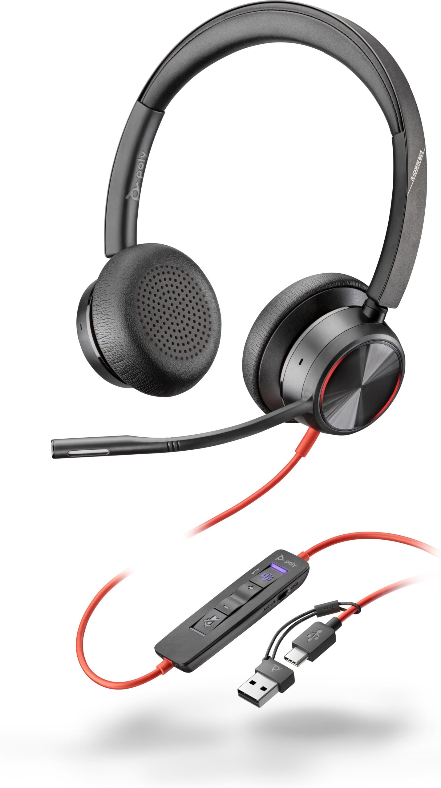 Poly Blackwire 8225 USB-C stereo peakomplekt + USB-C/A adapter, Microsoft Teamsi sertifikaadiga (8X225AA)
