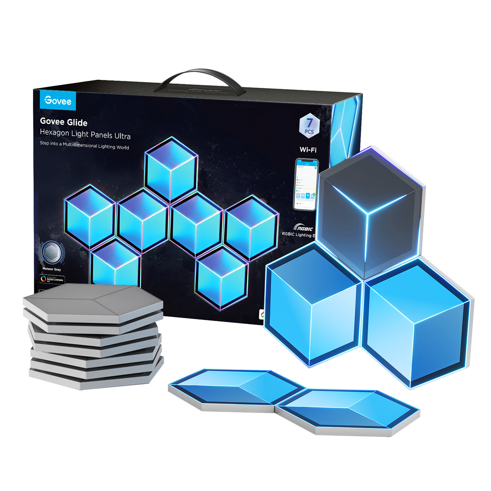 2_1045495-1600x1600-1.jpg Govee Glide Hexagon Light Panels ülinutikas seinavalgusti, 7 tk pakis - Pilt 1