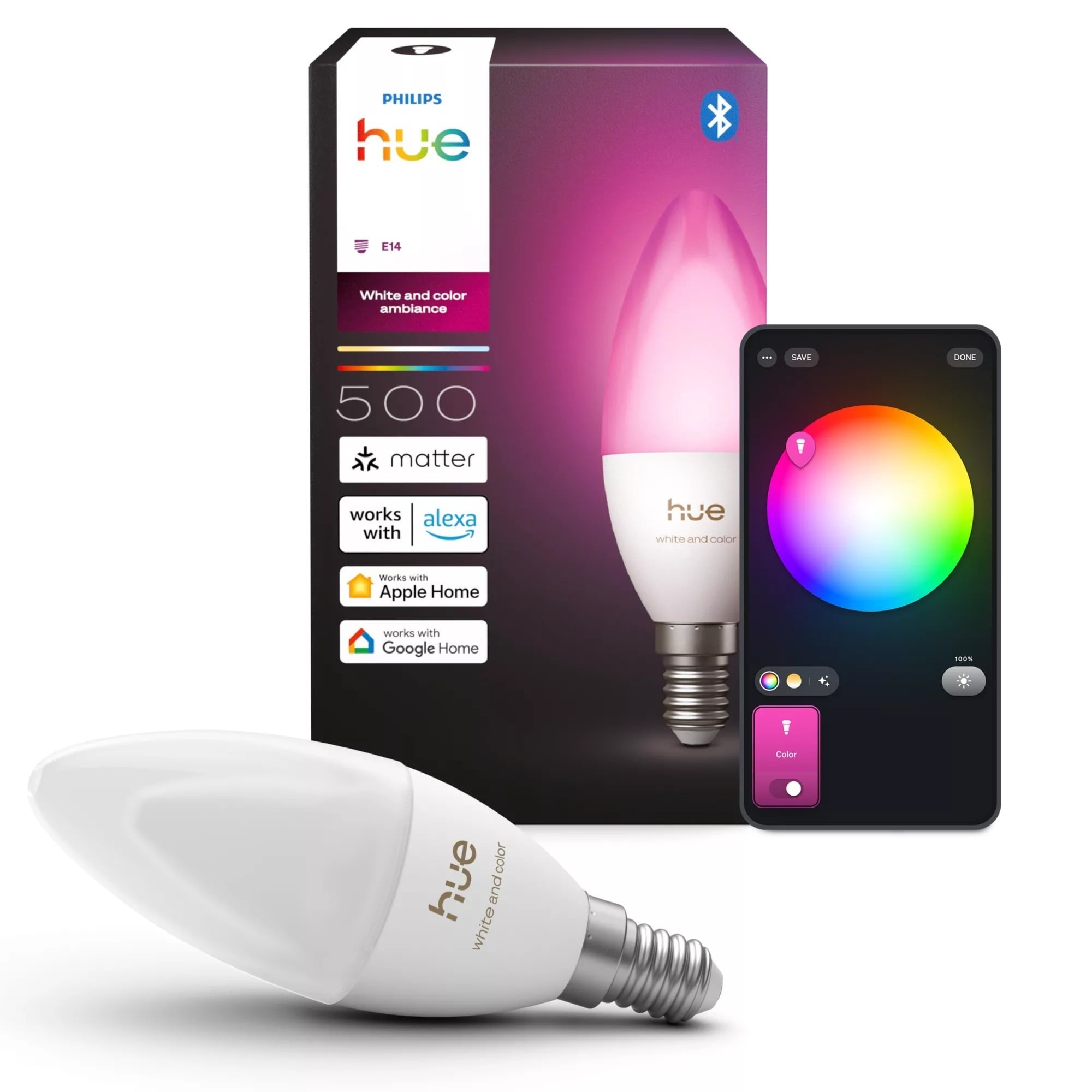Philips Hue LED-küünlapirn, B39, E14, valge ja värviline, 1 tk