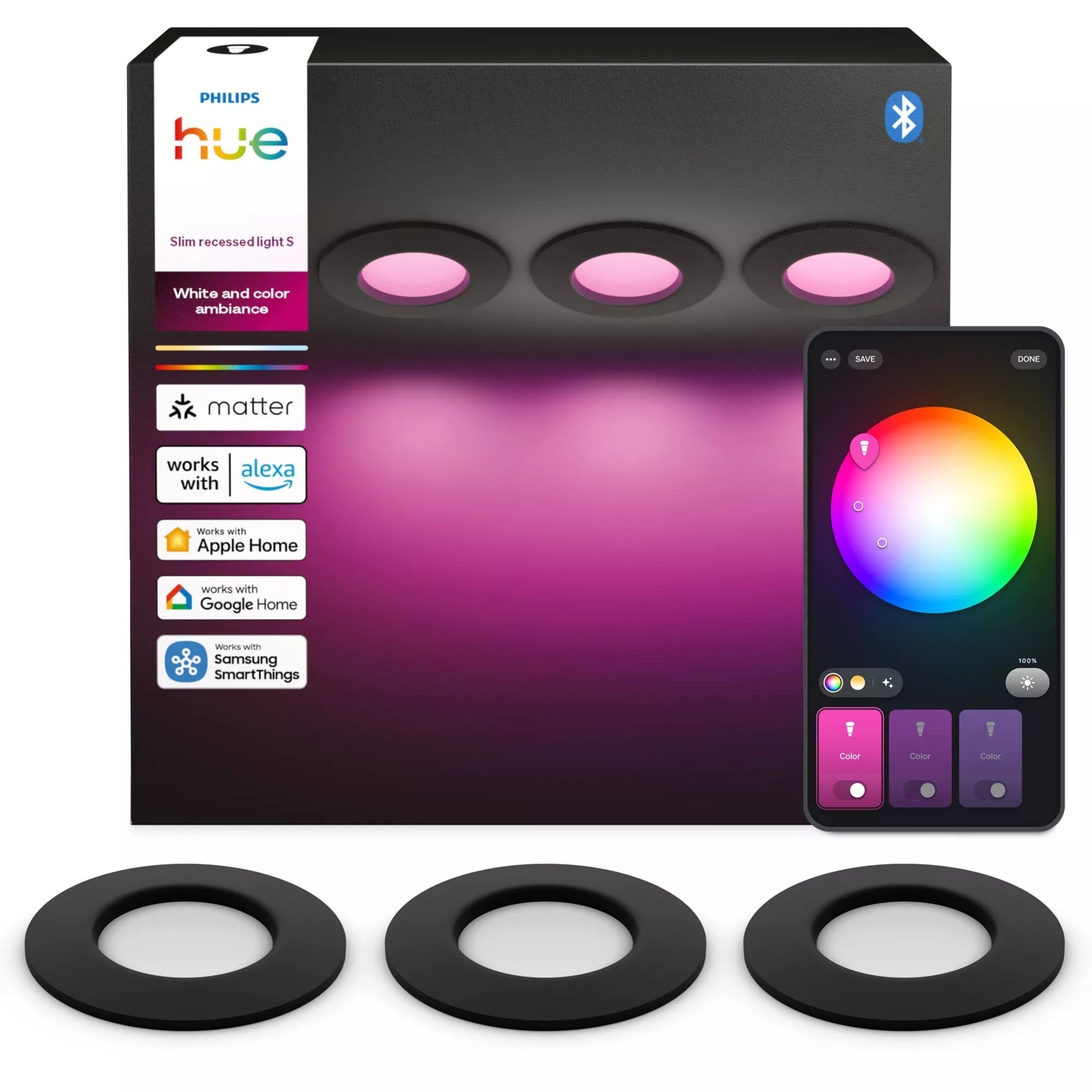 Philips Hue Slim süvistatav lamp, S, must, 3 tk