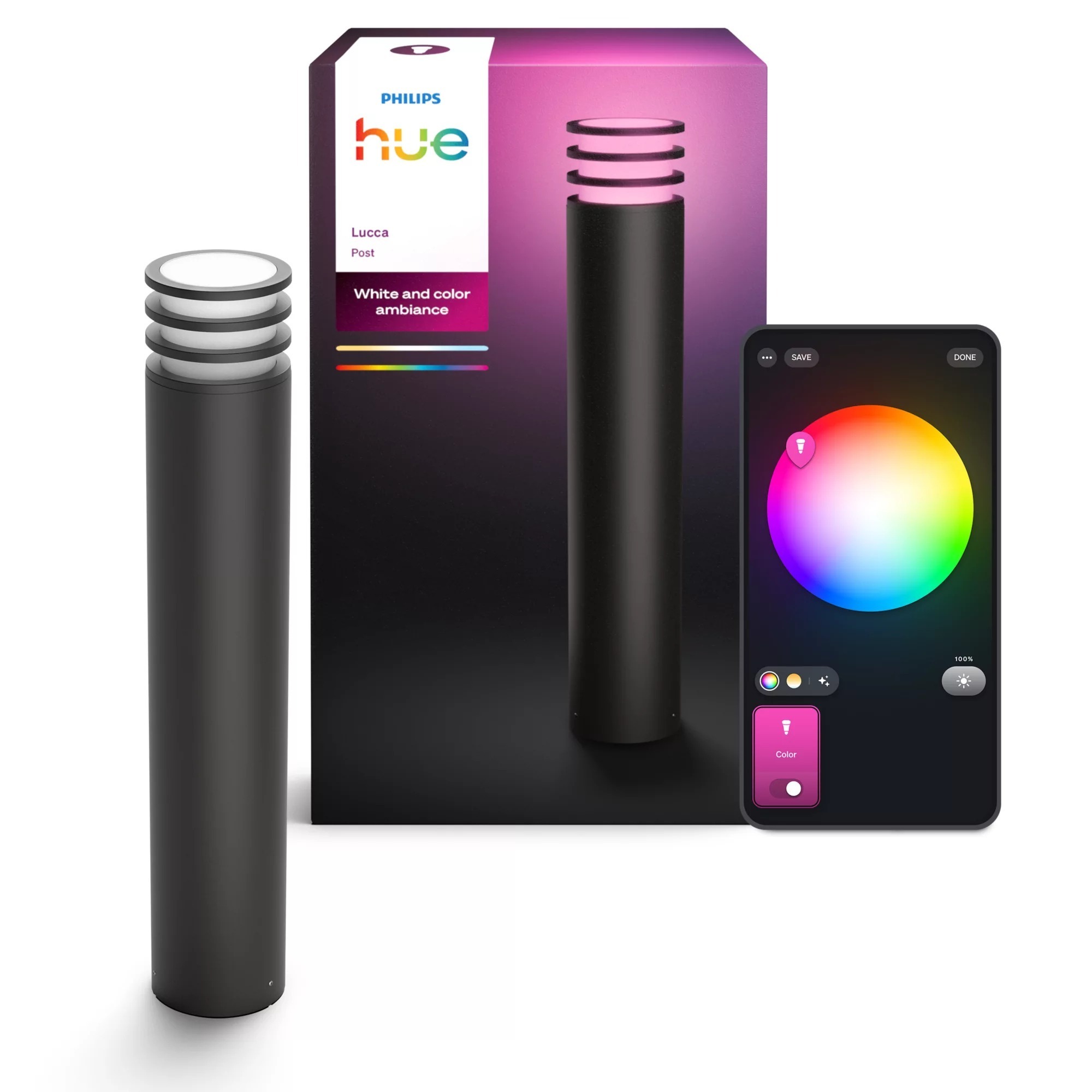 Philips Hue Lucca postlamp, antratsiit, 1xA60 WCA
