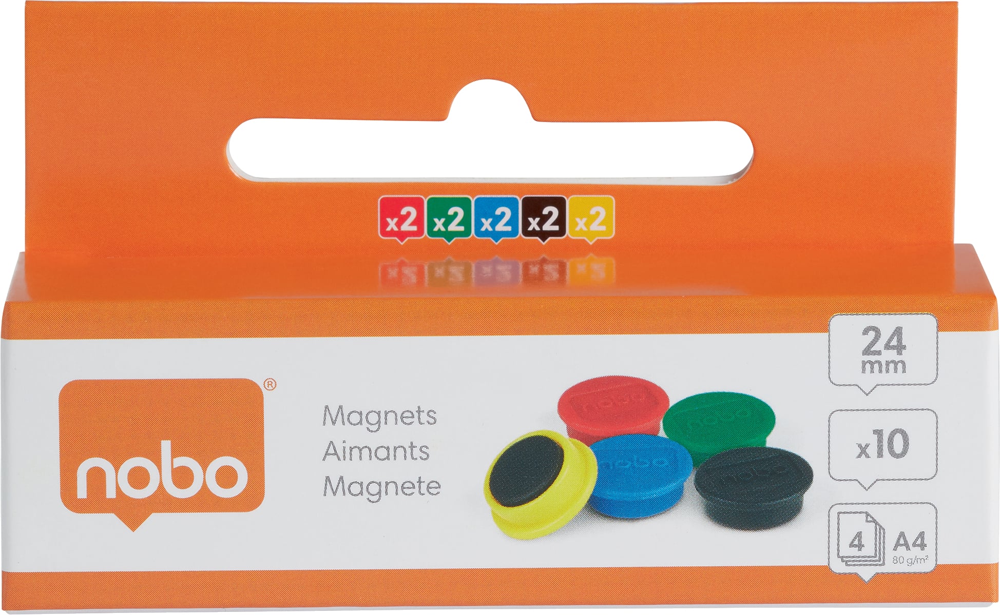 Nobo valge tahvli magnetid, 24 mm, assortii värvid, 10 tk