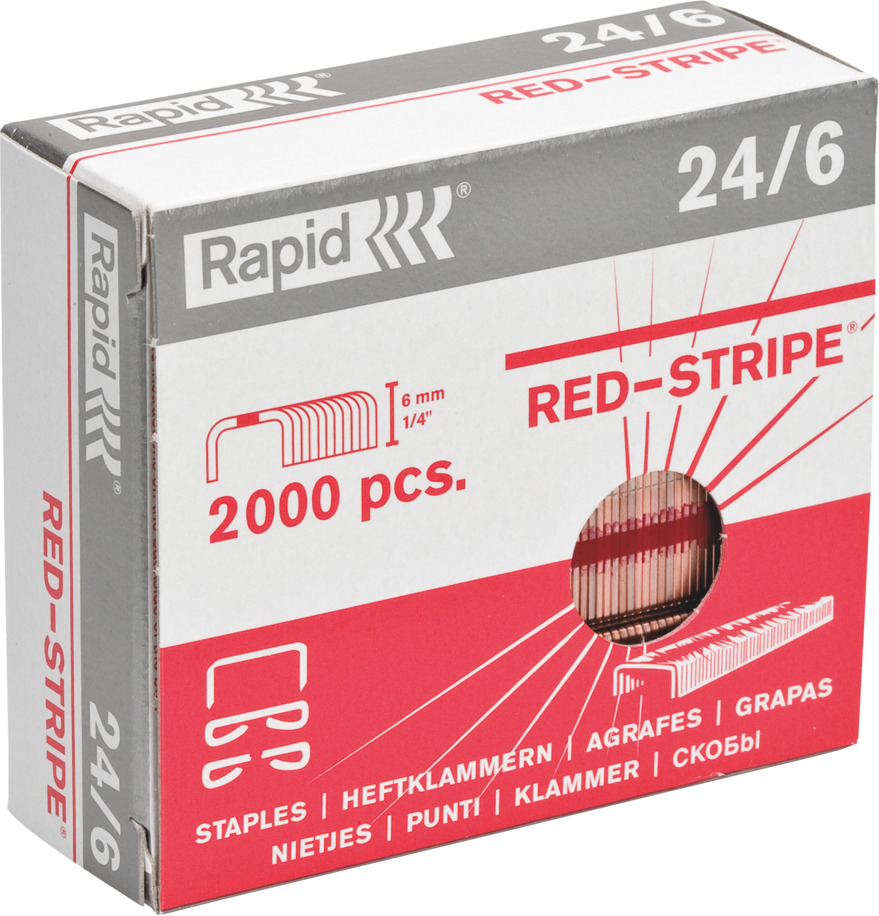 Rapid punase triibuga 24/6 klammerid, 2000 tk